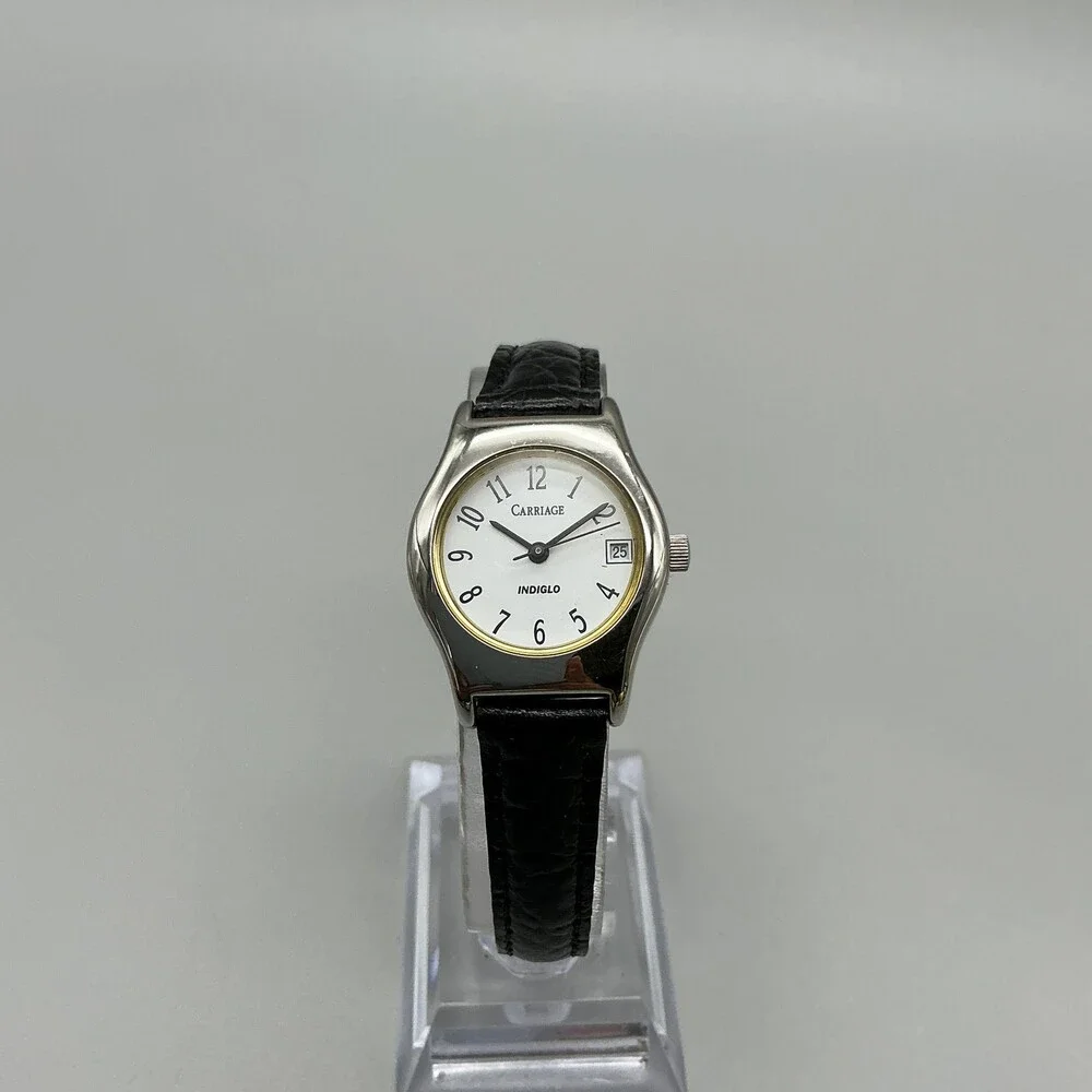 Carriage By Timex Womens Watch 24mm Black Leather Indiglo Date New Battery